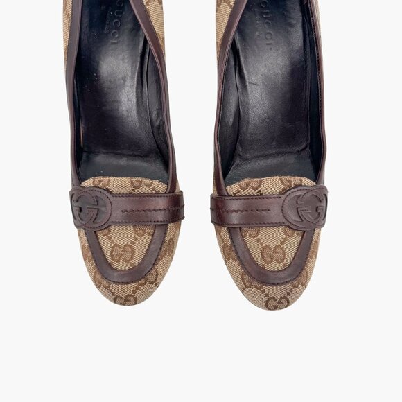 Gucci Interlocking G Beige GG Logo Canvas Heels Pumps Size 7 Women - Picture 3 of 15